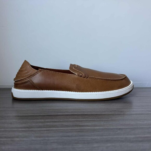 OluKai Kakaha Nia Men’s Leather Slip On Loafers Shoes $130 in Fox